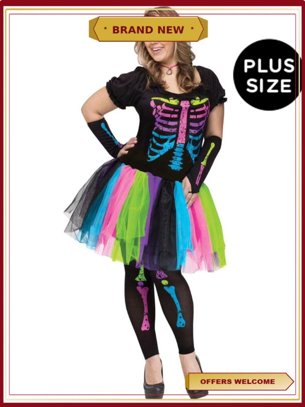 Plus Size Women's Halloween Costume Skeleton Bones